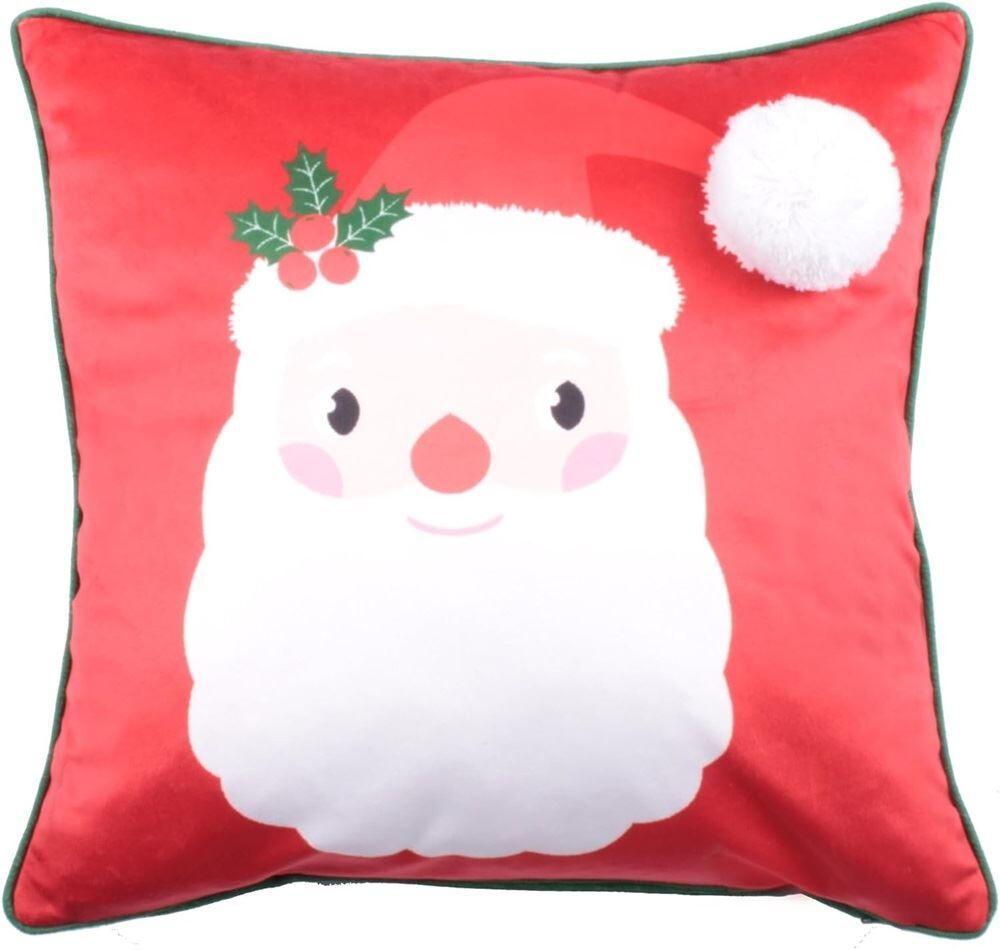 Bedlam Christmas Jolly Santa Fleece Piped Edge Filled Cushion, Red, 43 x 43 Cm