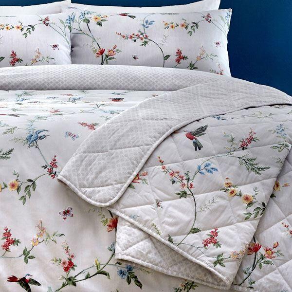 Dreams & Drapes Mansfield Floral Quilted Bedspread, Grey, 195 x 229 Cm