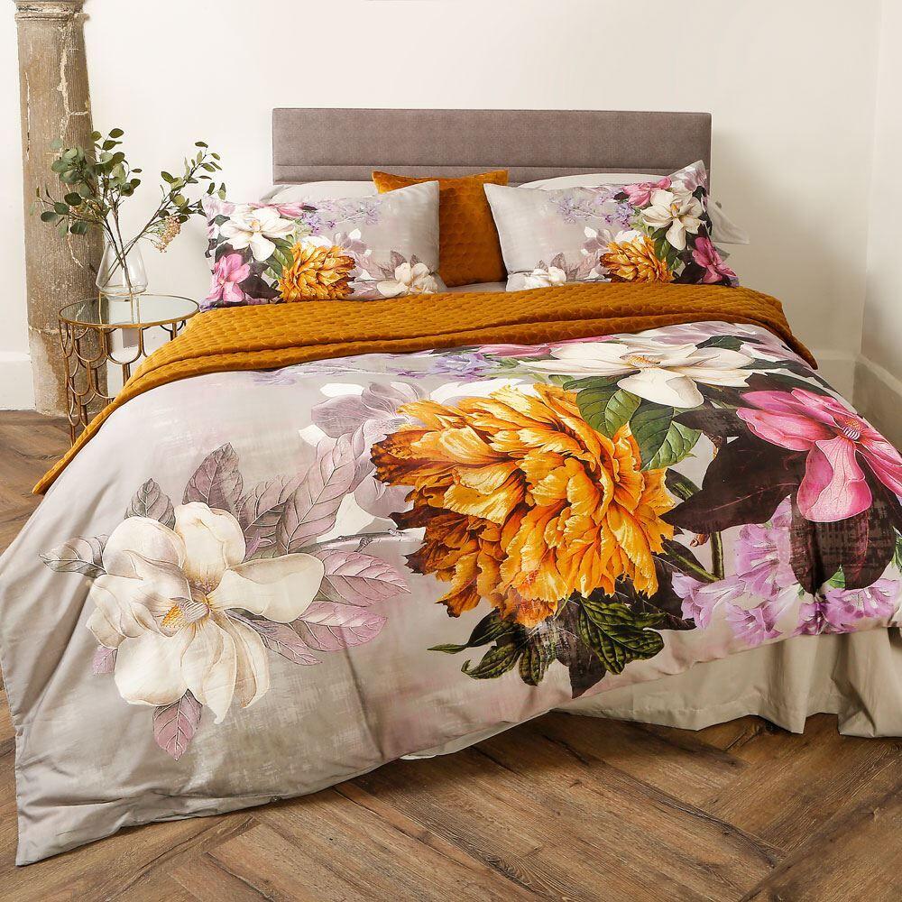 Scatter Box Magnolia Floral 100% Cotton Oxford Pillow Cases, Grey, Pair