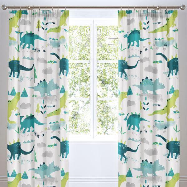 Bedlam Kids Dino Glow In The Dark Lined Pencil Pleat Curtains, Multi, 66 x 72 Inch