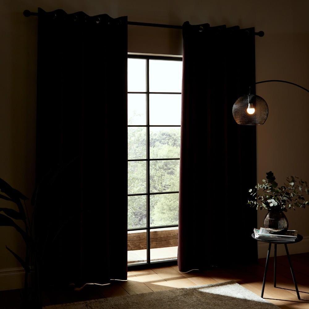 Catherine Lansfield Faux Silk Plain Thermal Blackout Eyelet Lined Curtains