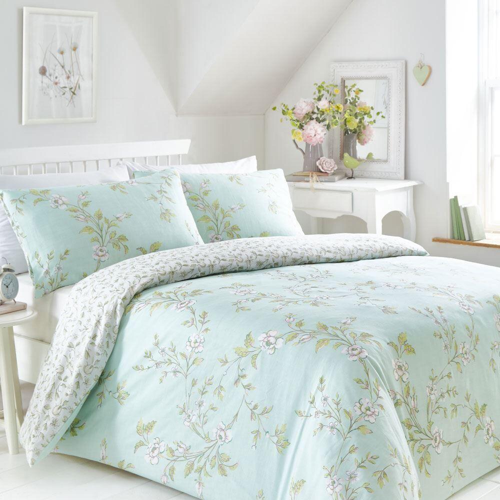 Portfolio Home Yasmina Floral Trail Print Reversible Duvet Cover Set, Duck Egg, Double