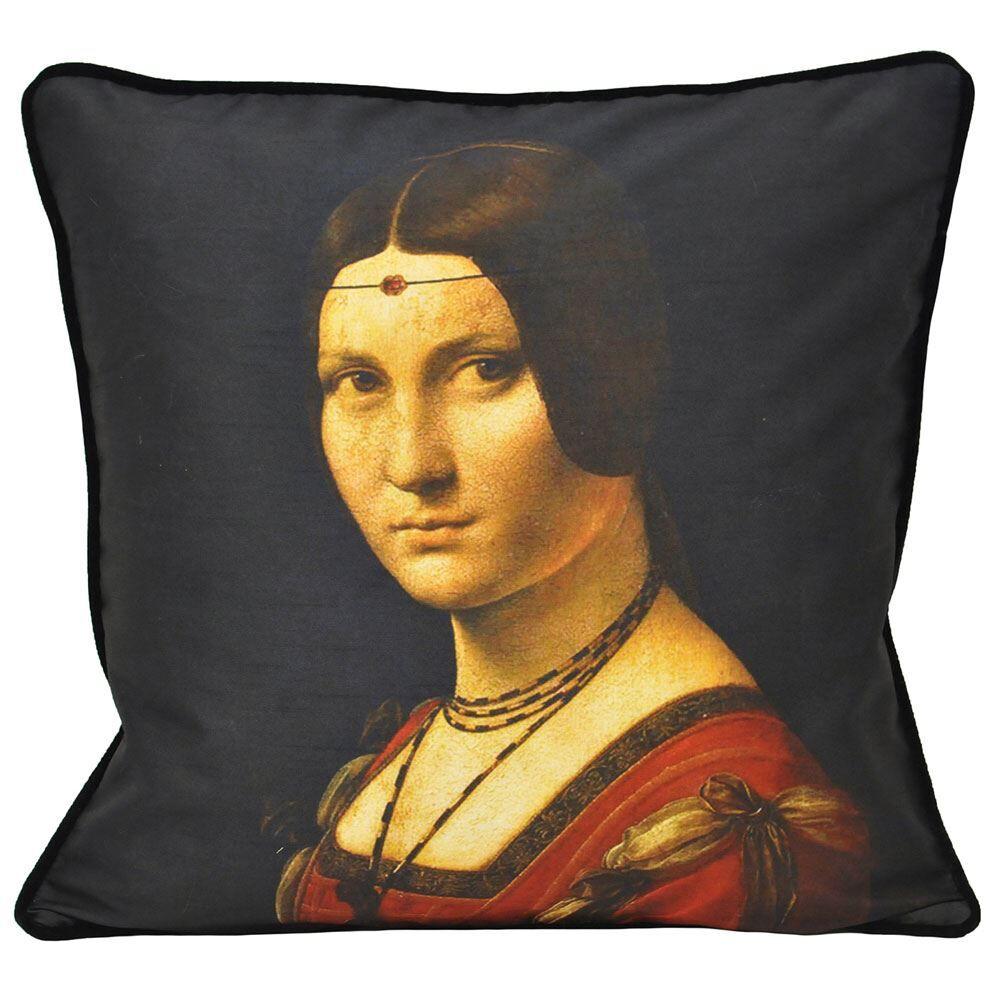 Riva Home Leonardo Belle Portait da Vinci Printed Piped Cushion Cover, Multi, 45 x 45 Cm