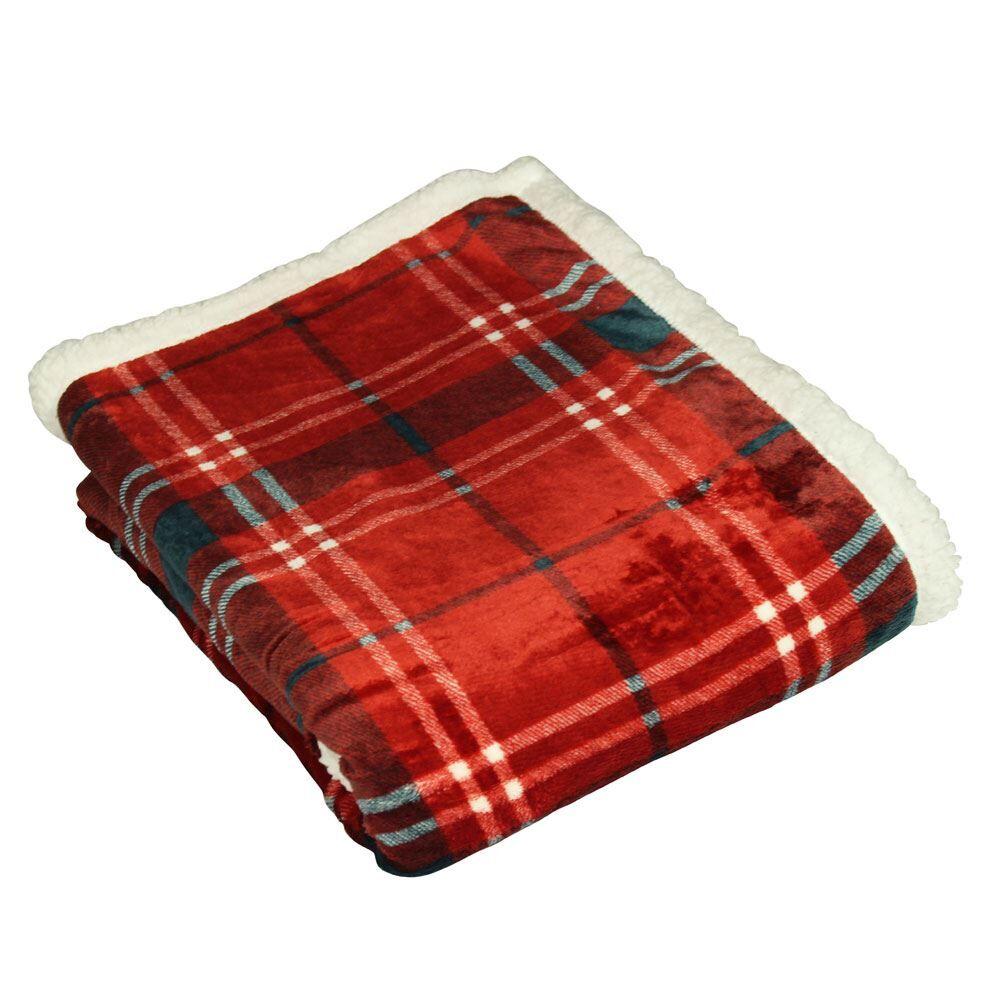 Furn Blake Tartan Check Print Super Soft Sherpa Fleece Throw