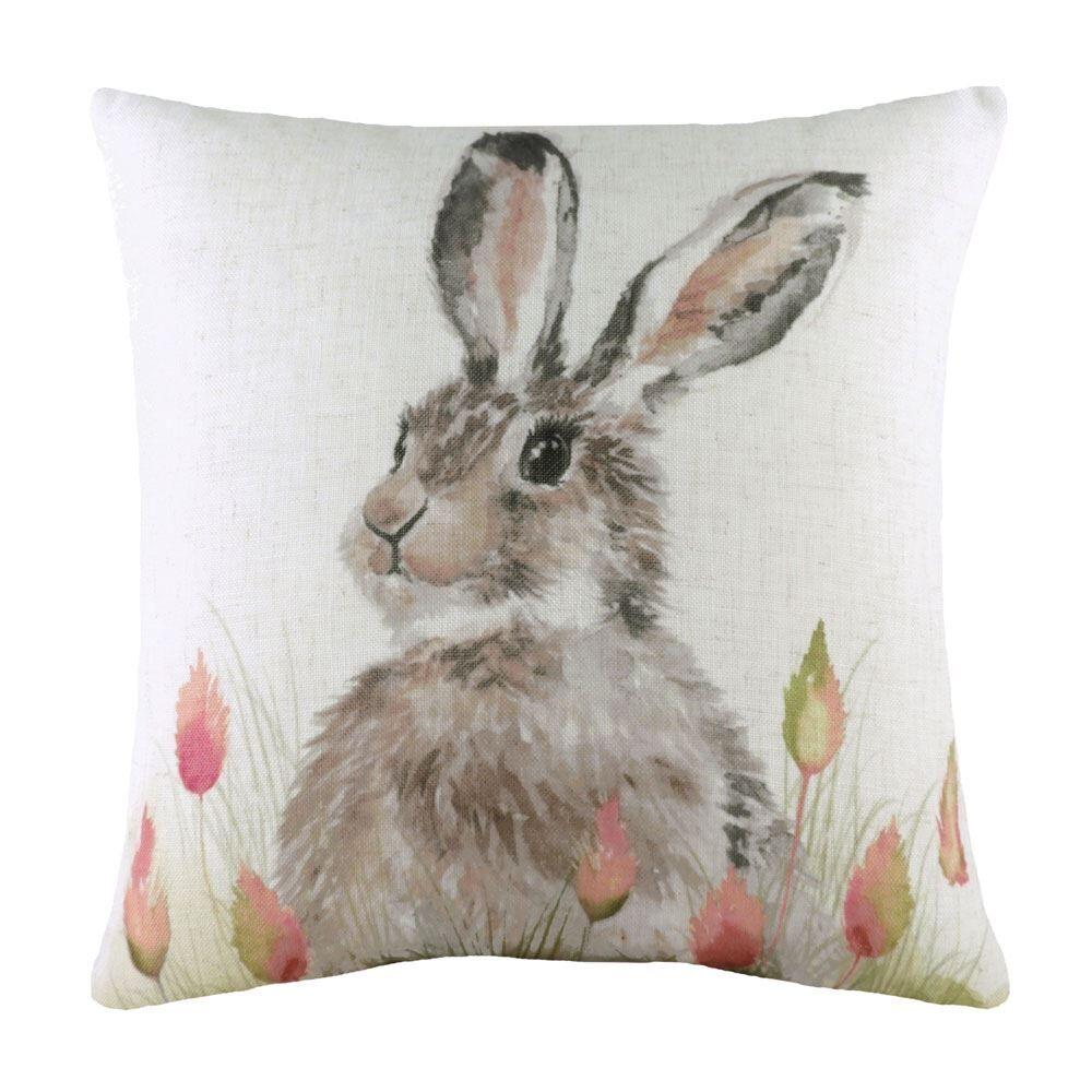 Evans Lichfield Hedgerow Hare Print Cushion Cover, White, 43 x 43 Cm