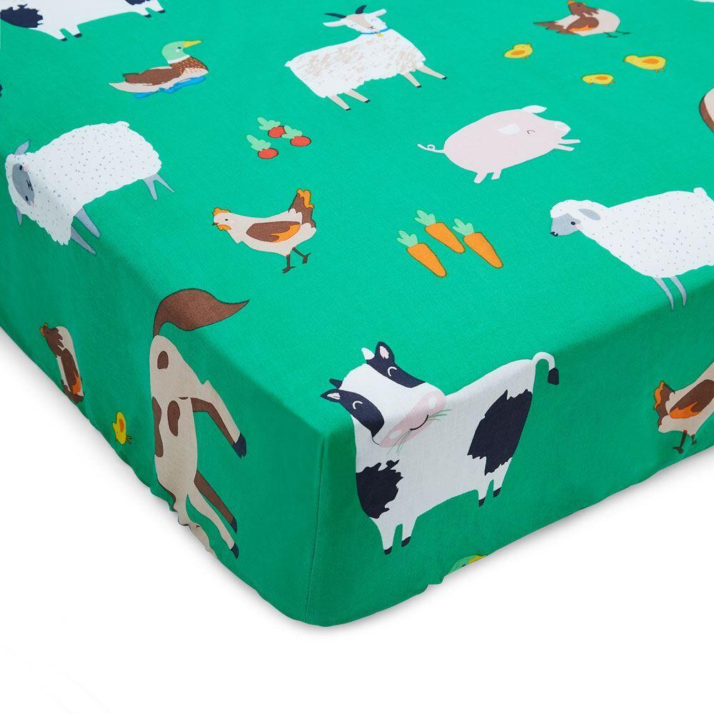 Catherine Lansfield Kids Farmyard Animals Easy Care 6 Inch Deep Fitted Sheet, Green, Junior