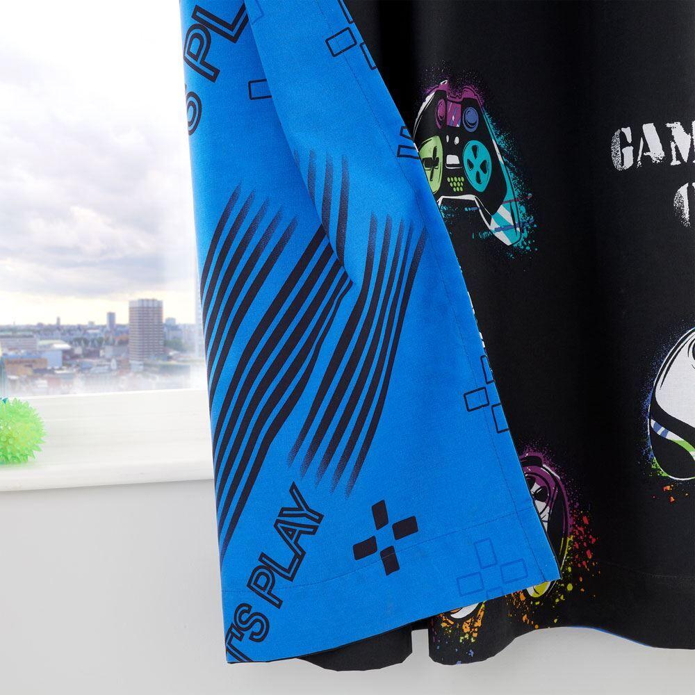 Catherine Lansfield Kids Game Over Reversible Eyelet Curtains, Black, 66 x 72 Inch