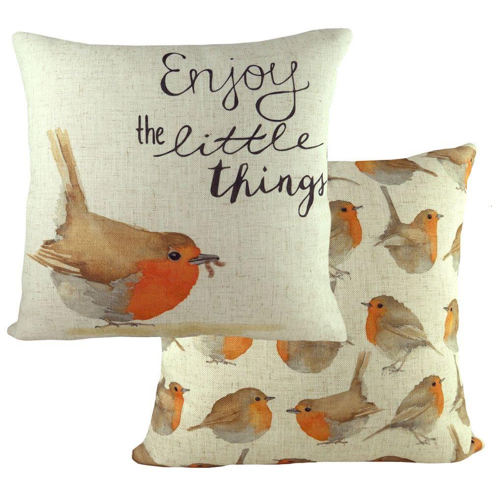 Evans Lichfield Robin Enjoy The Little Things Print Cushion Cover, Multi, 43 x 43 Cm
